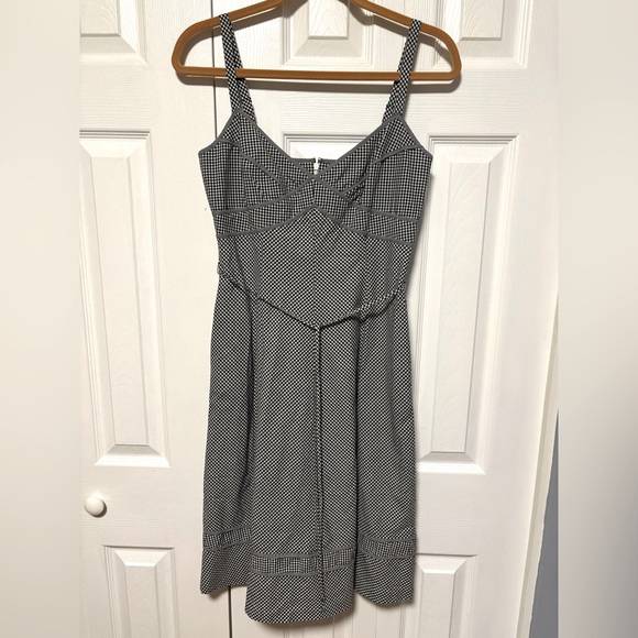 Talbots 100% Cotton Elegant Black and White Gingham Checkered Dress w/bias belt - Picture 1 of 4